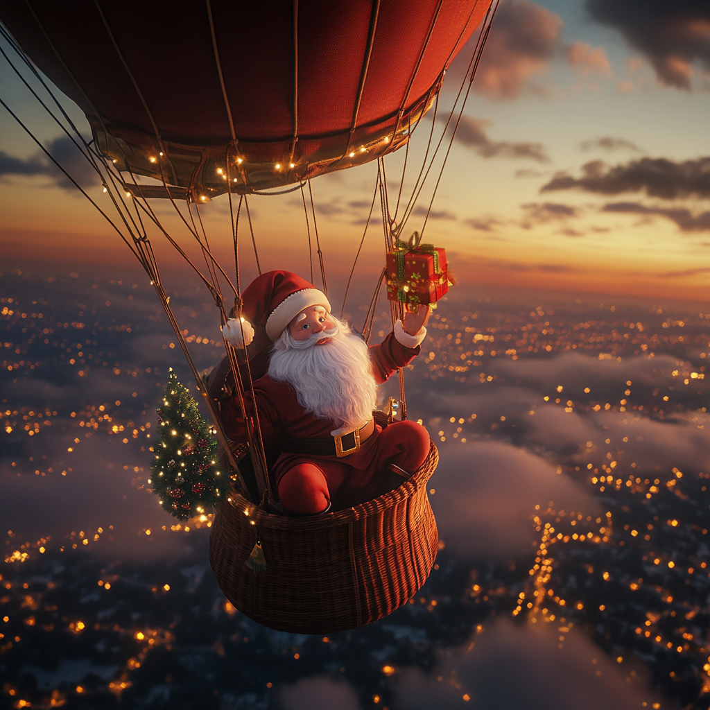 Santa Claus in Hot Air Balloon Gift Delivery