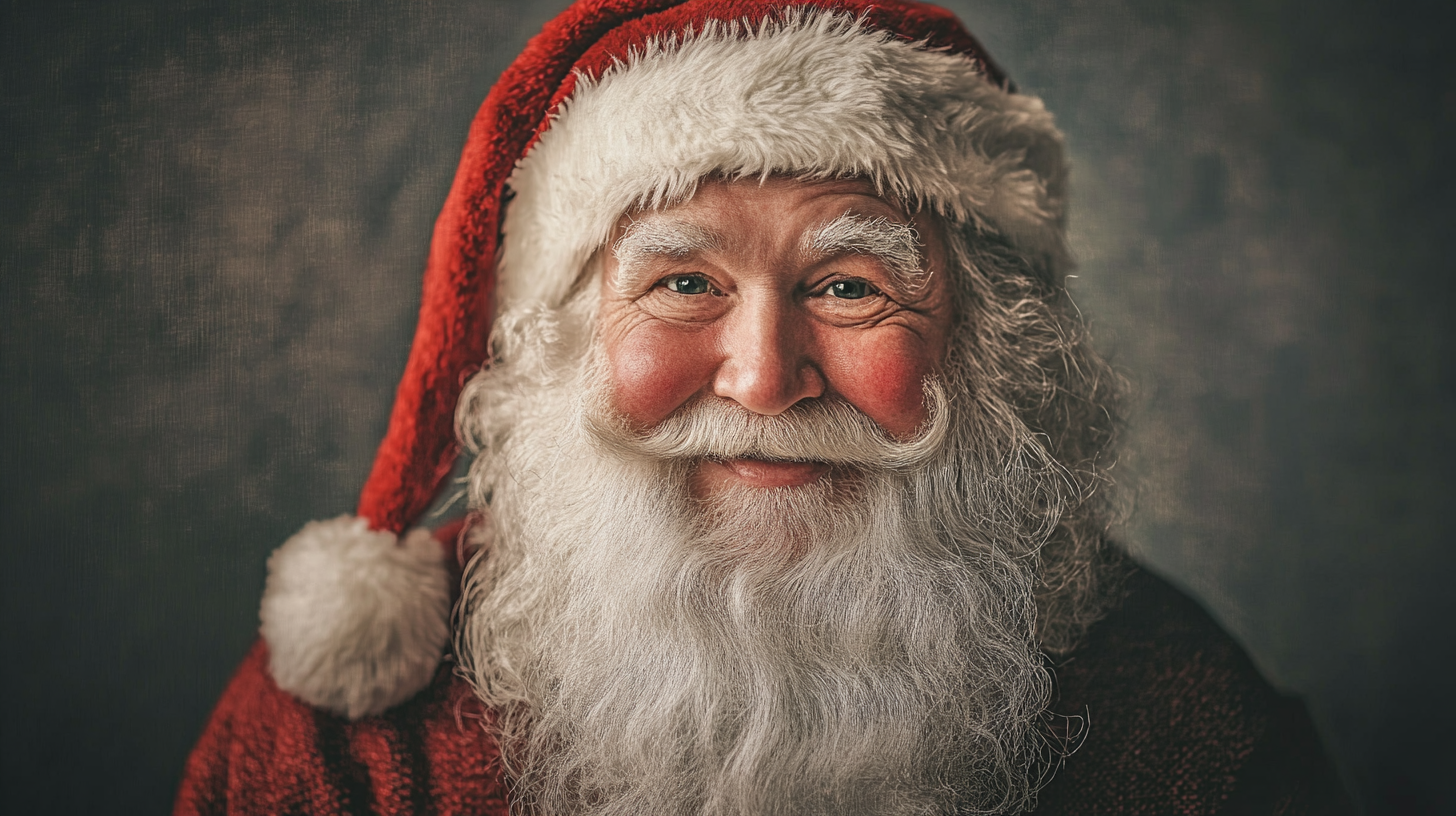 Santa in white with grey background. Classic vintage style