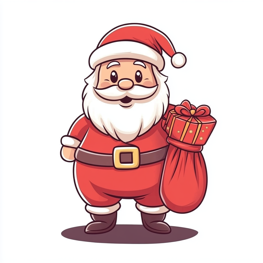 Santa with presents, simple cartoon for toddlers.