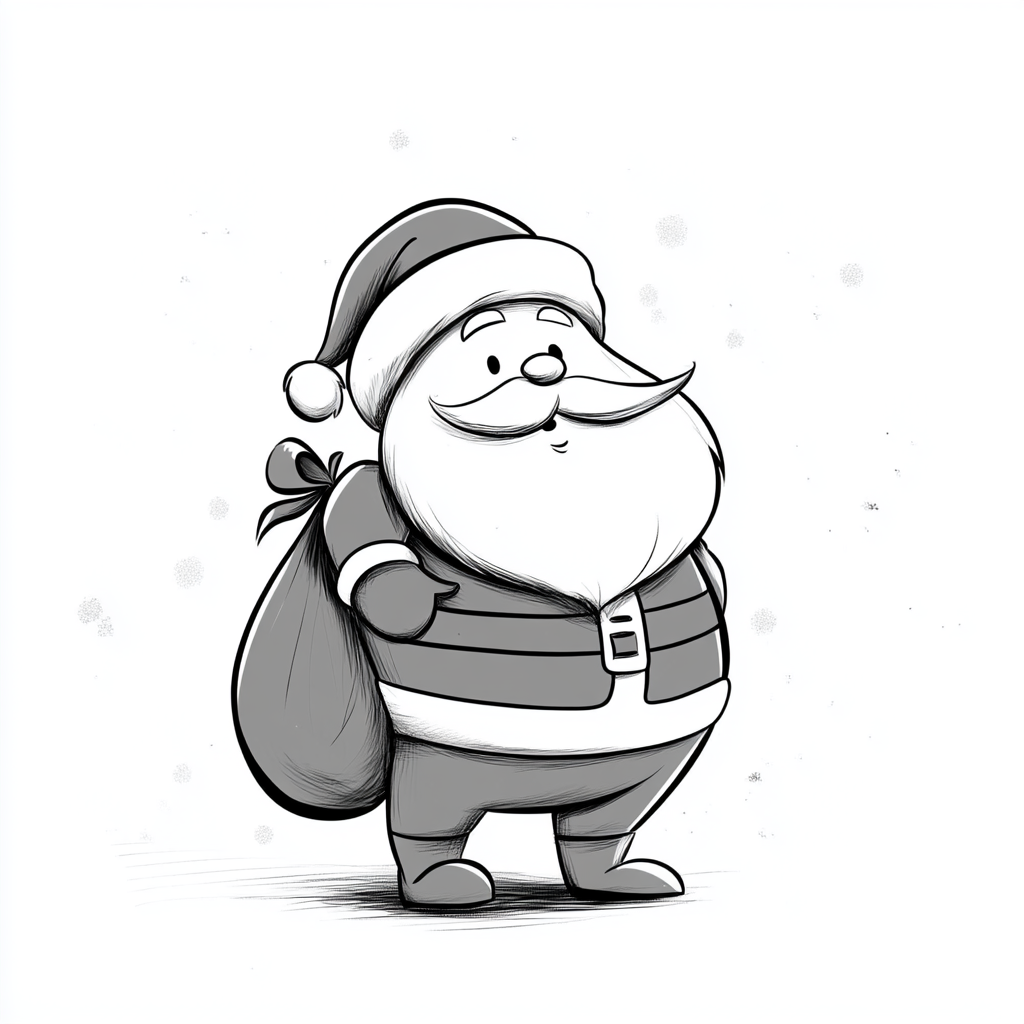 Santa with presents in simple coloring page