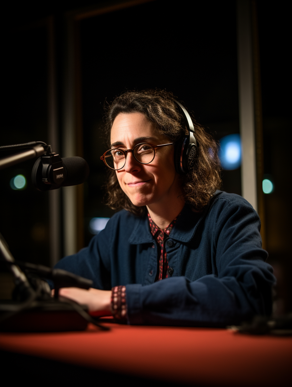 Sarah Koenig records podcast, live on air, notes.