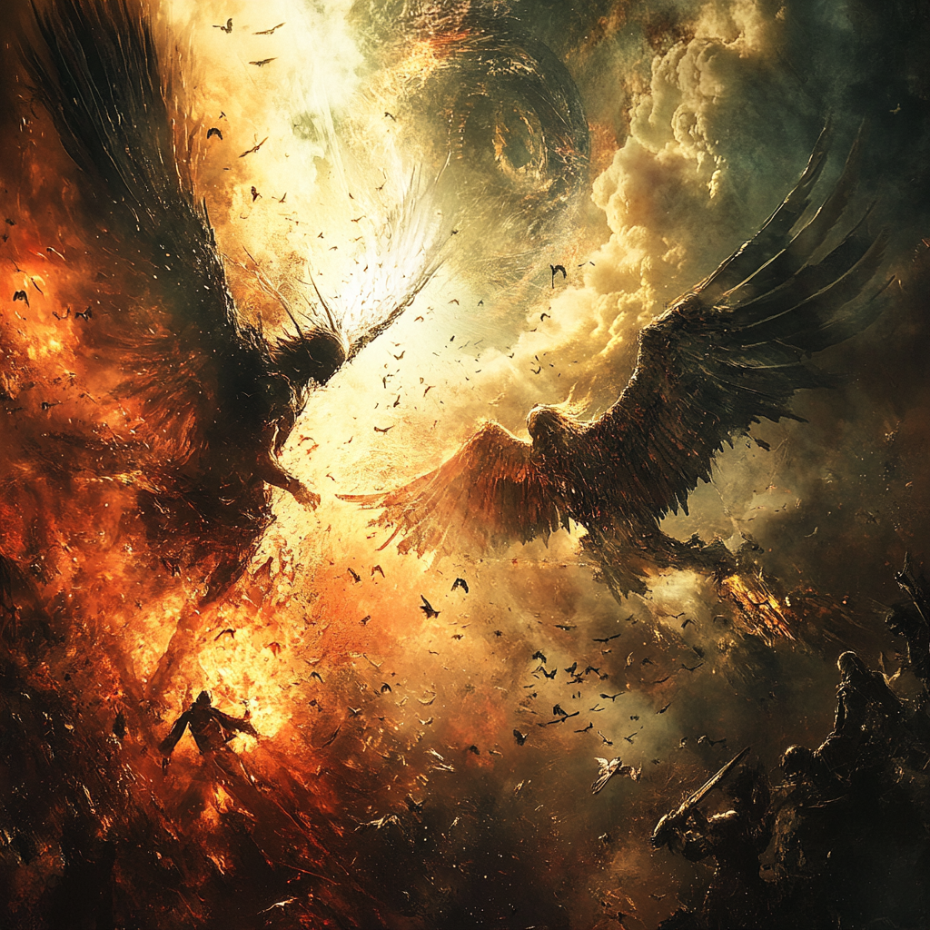 Satan's Apocalyptic Battle With Angel, Worm's Eye View