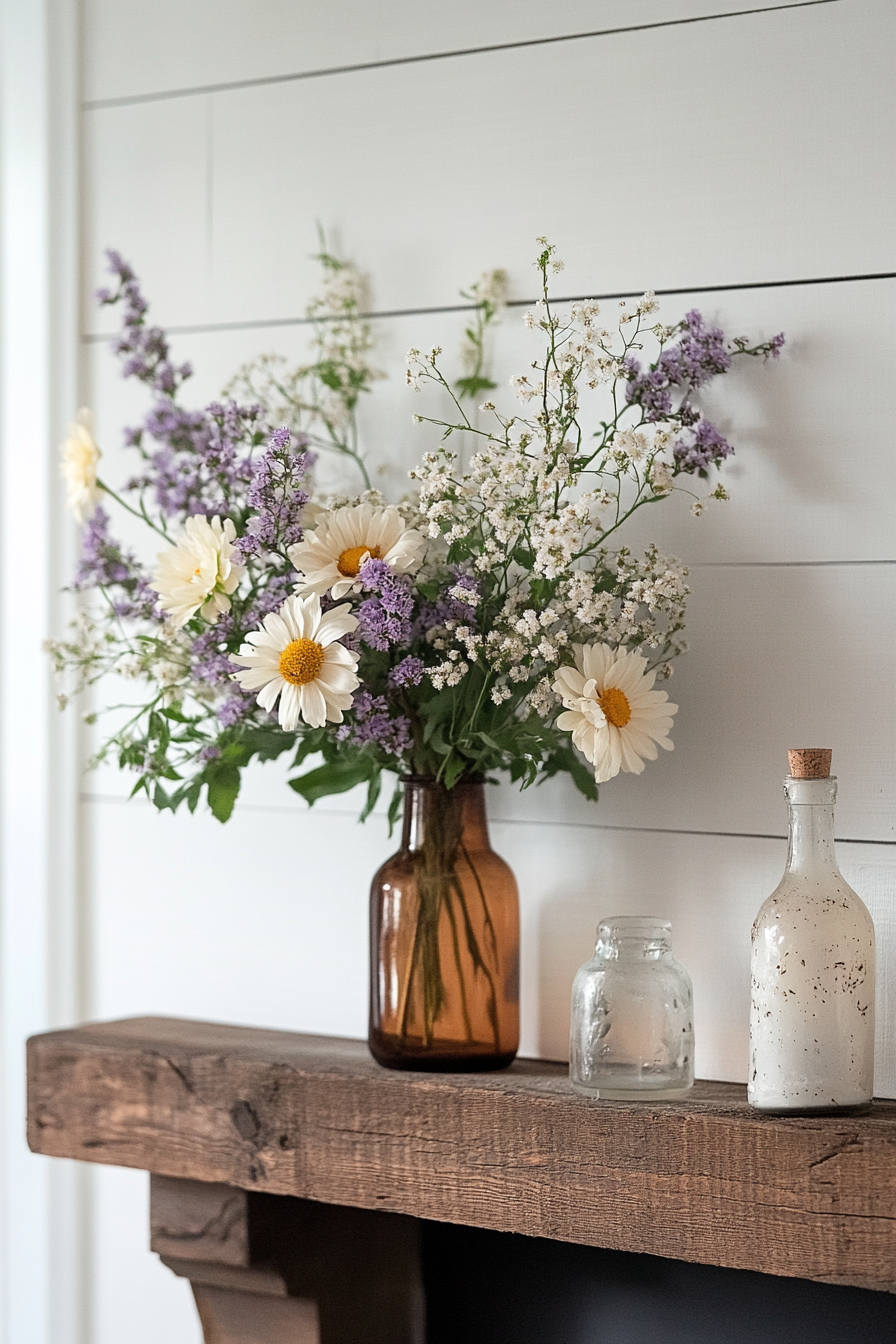 Scandinavian Simplicity: Serene Mantle with Wildflowers