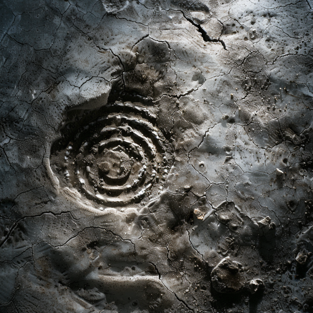 Scattered bone fragments with mysterious spiral patterns