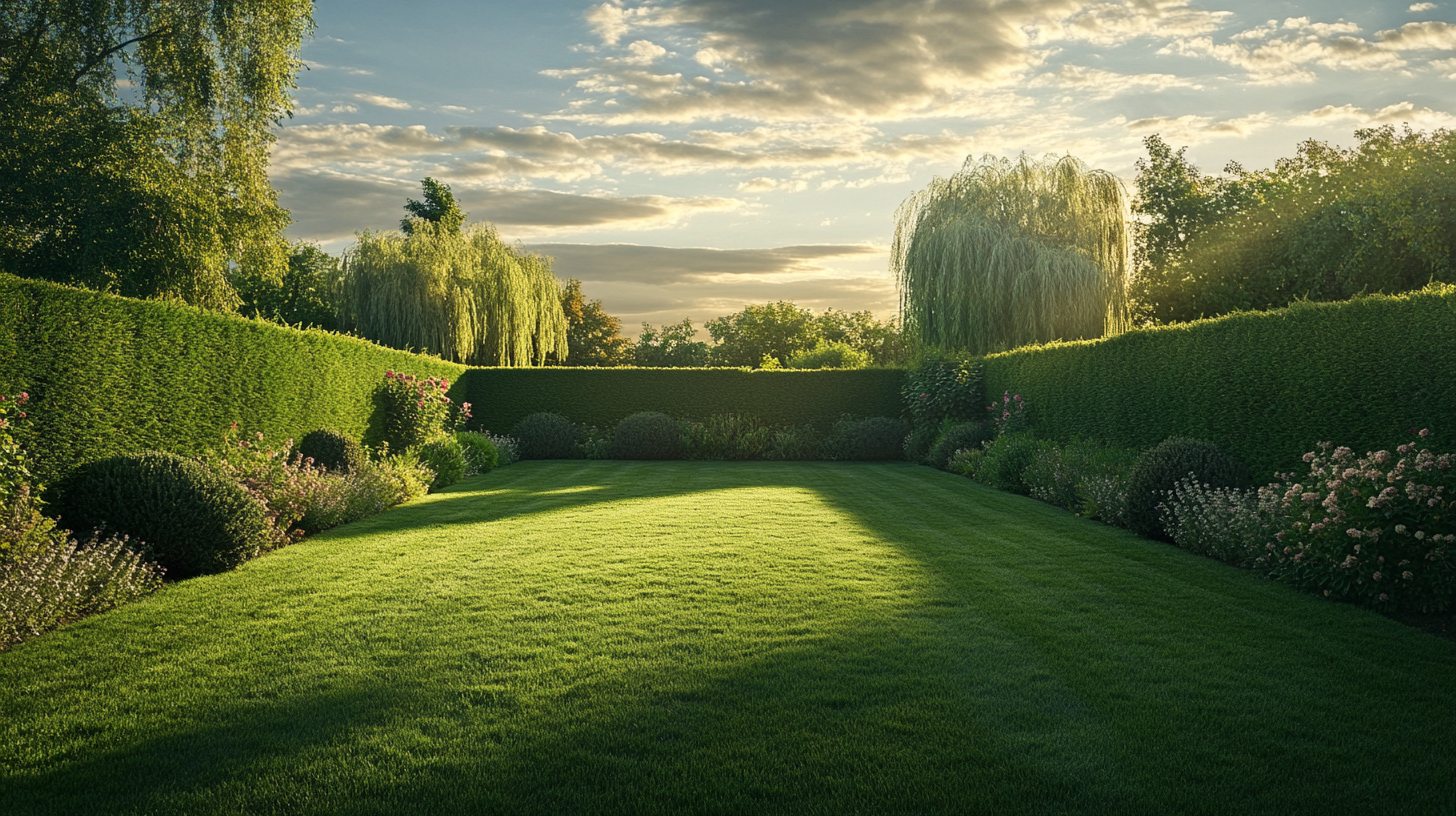 Scenic Lawn with Hedge and Beautiful Sky