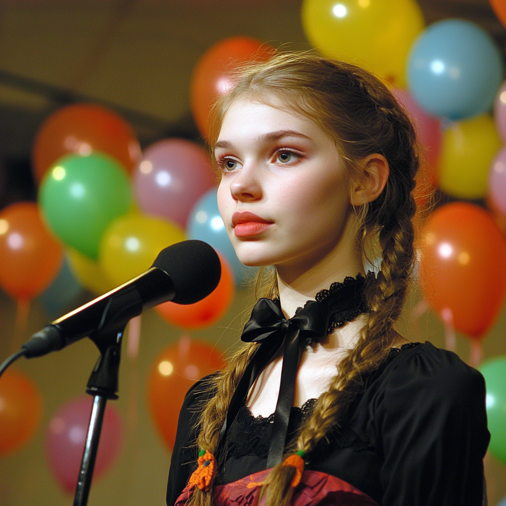 School Concert in Russia: Gothic Lolita Girl Performs