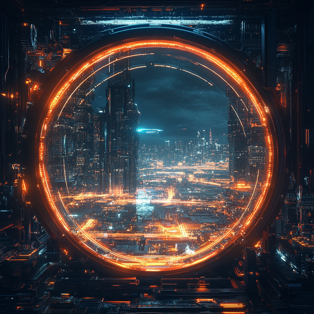 Sci-Fi Bitcoin Ecosystem with Glowing Circles