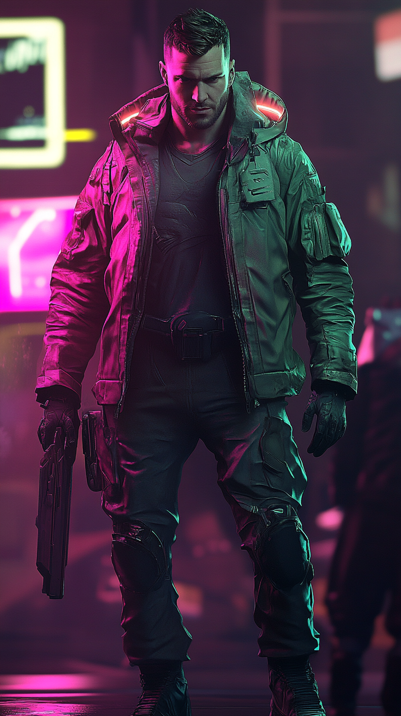 Sci-Fi Protagonist in Futuristic Clothing with Futuristic Weapons