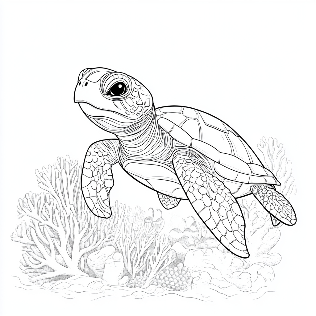 Sea turtle cartoon design, eyes like Disney character.