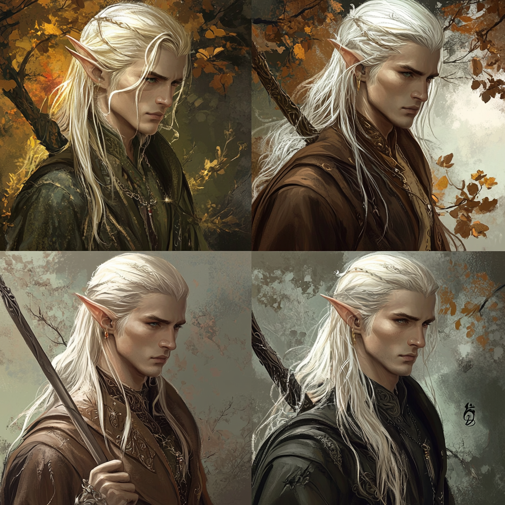 Seasonal portrayal of elegant male elf holding spear.