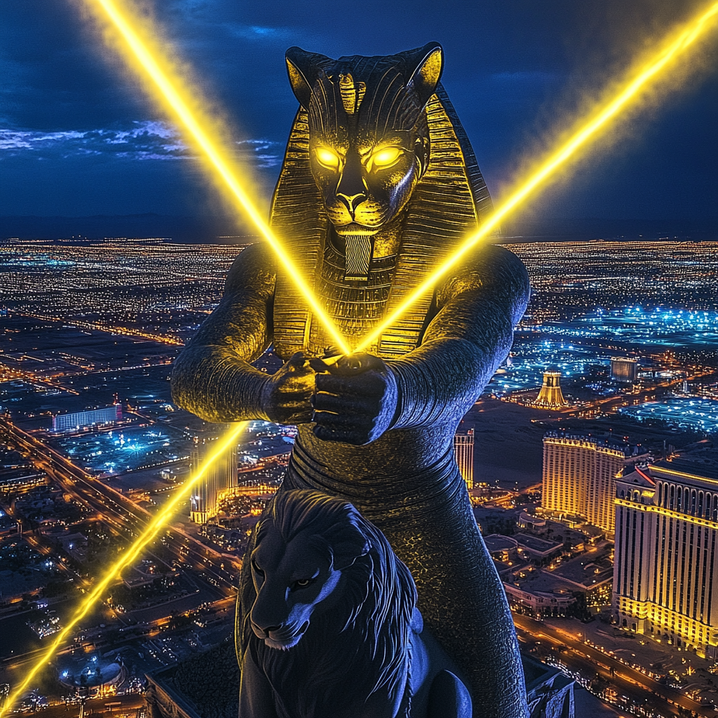 Sekhmet Goddess shoots powerful beams over Las Vegas