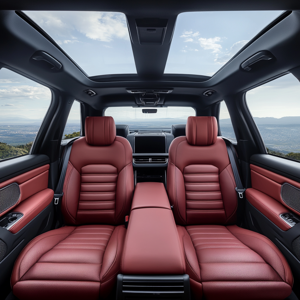 Selfie-style perspective shows Range Rover Sport's luxurious interior.