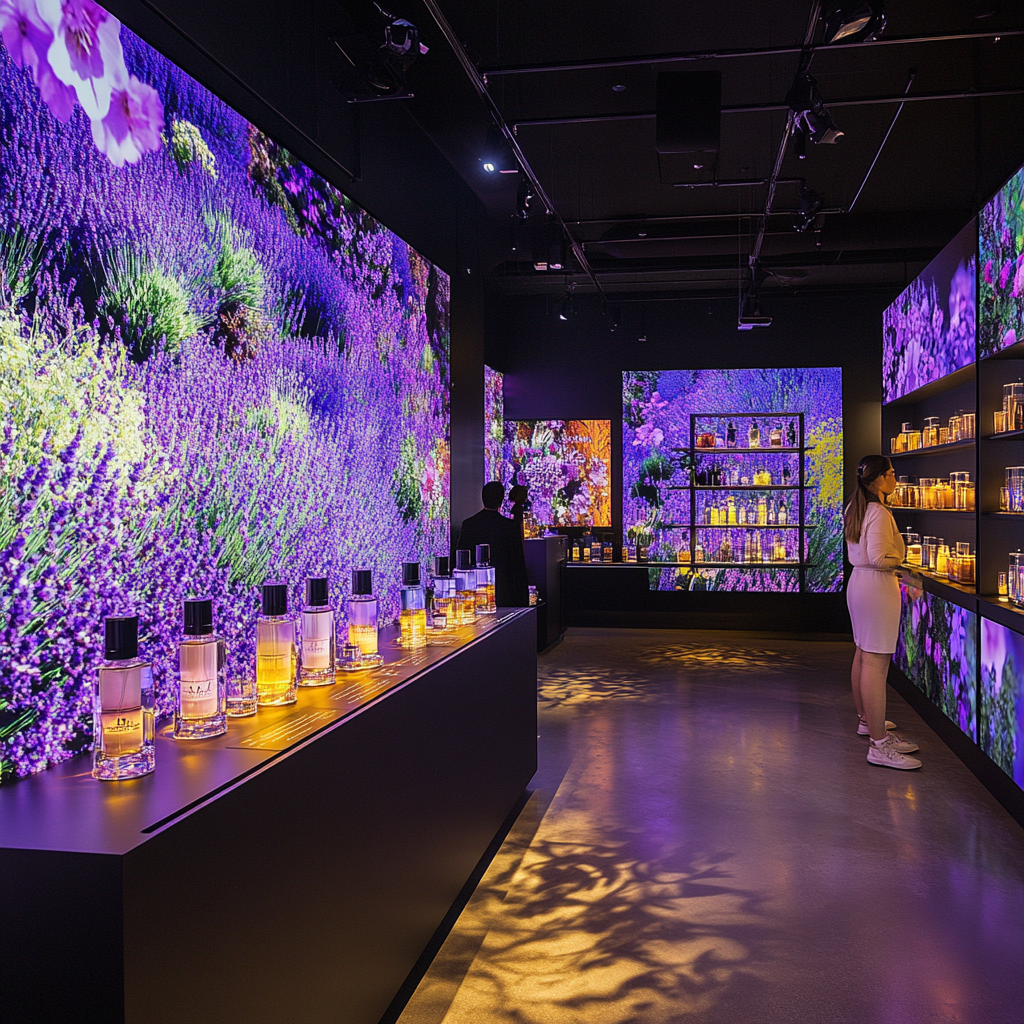 Sensory experience for perfume brand with lavender, bergamot, oak.