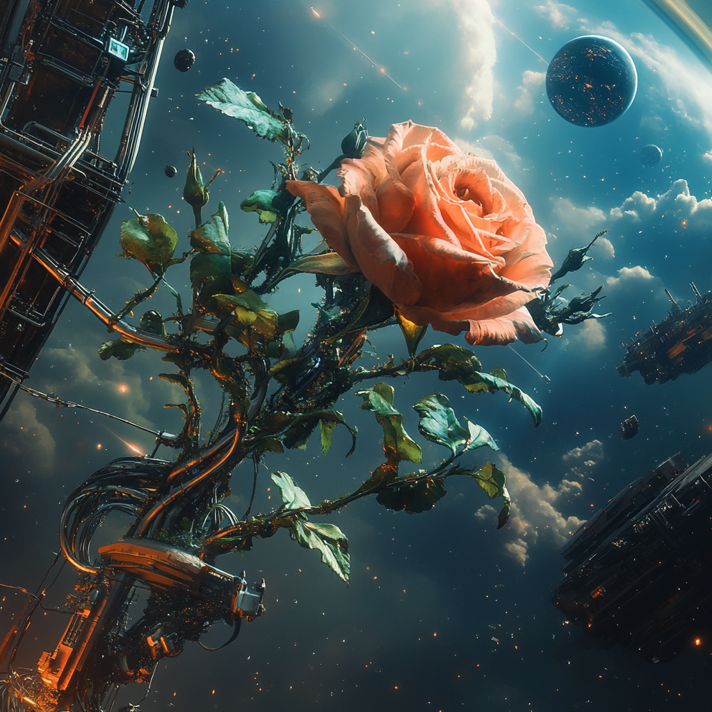 Sentient rose bush becomes spaceship, attacks Saturn station.