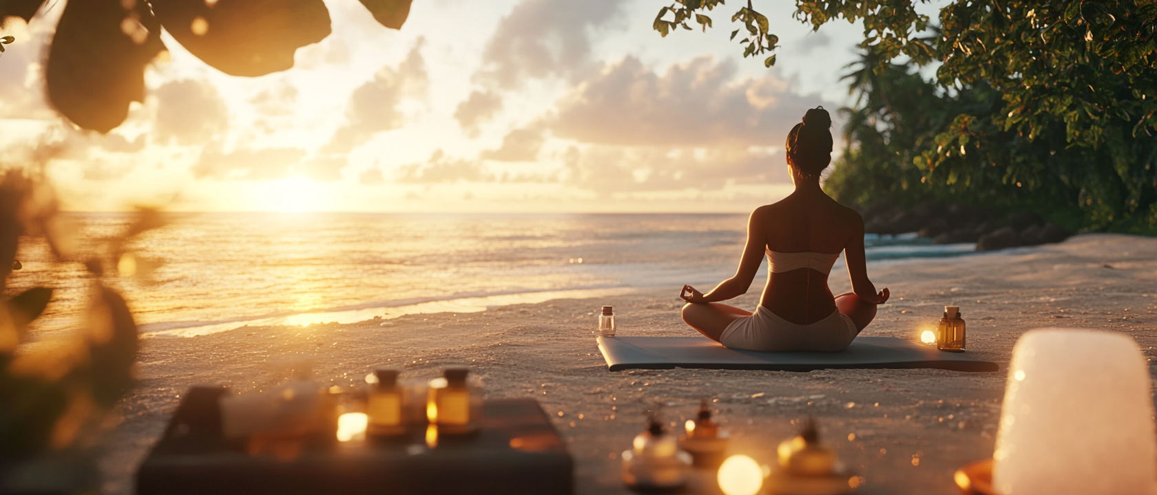 Serene Ayurveda Shop Banner: Sunrise Beach Meditation