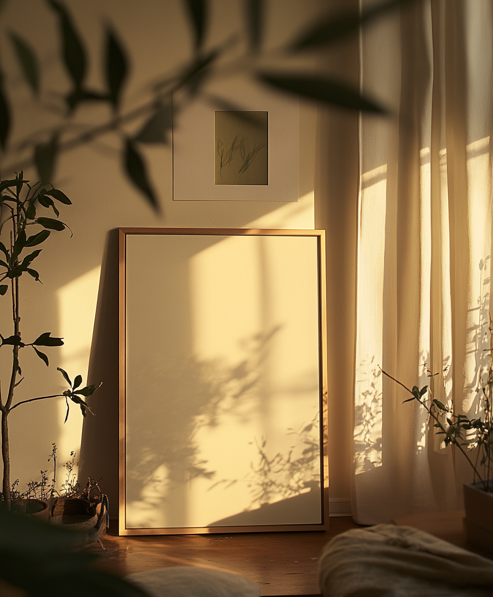 Serene Moment in Living Room with Large Frame