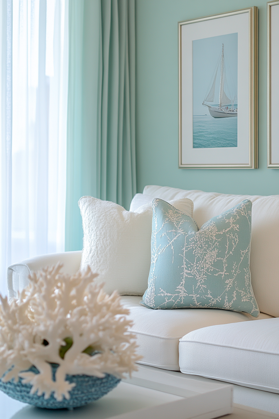 Serene Seafoam Studio: Coastal Minimalist Living Room Decor