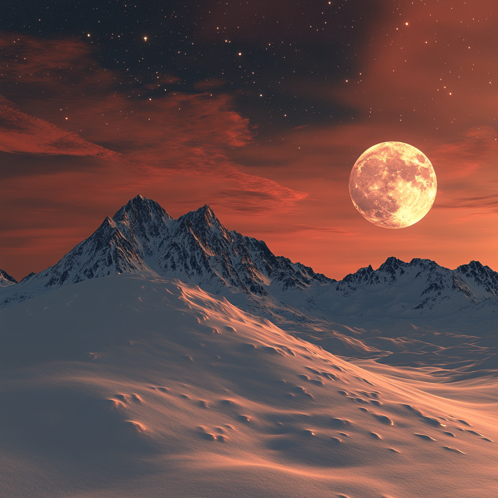 Serene Snowy Hill with Majestic Moonlight