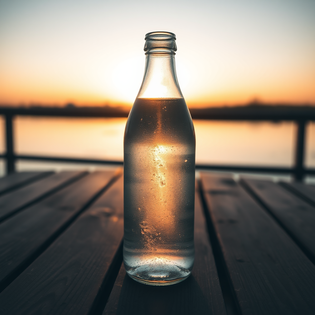 Serenity: Water bottle glass in warm light