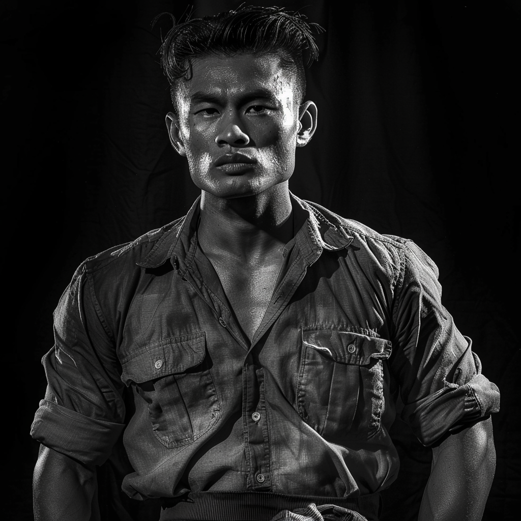 Serious Vietnamese Body Builder in Dramatic Lighting