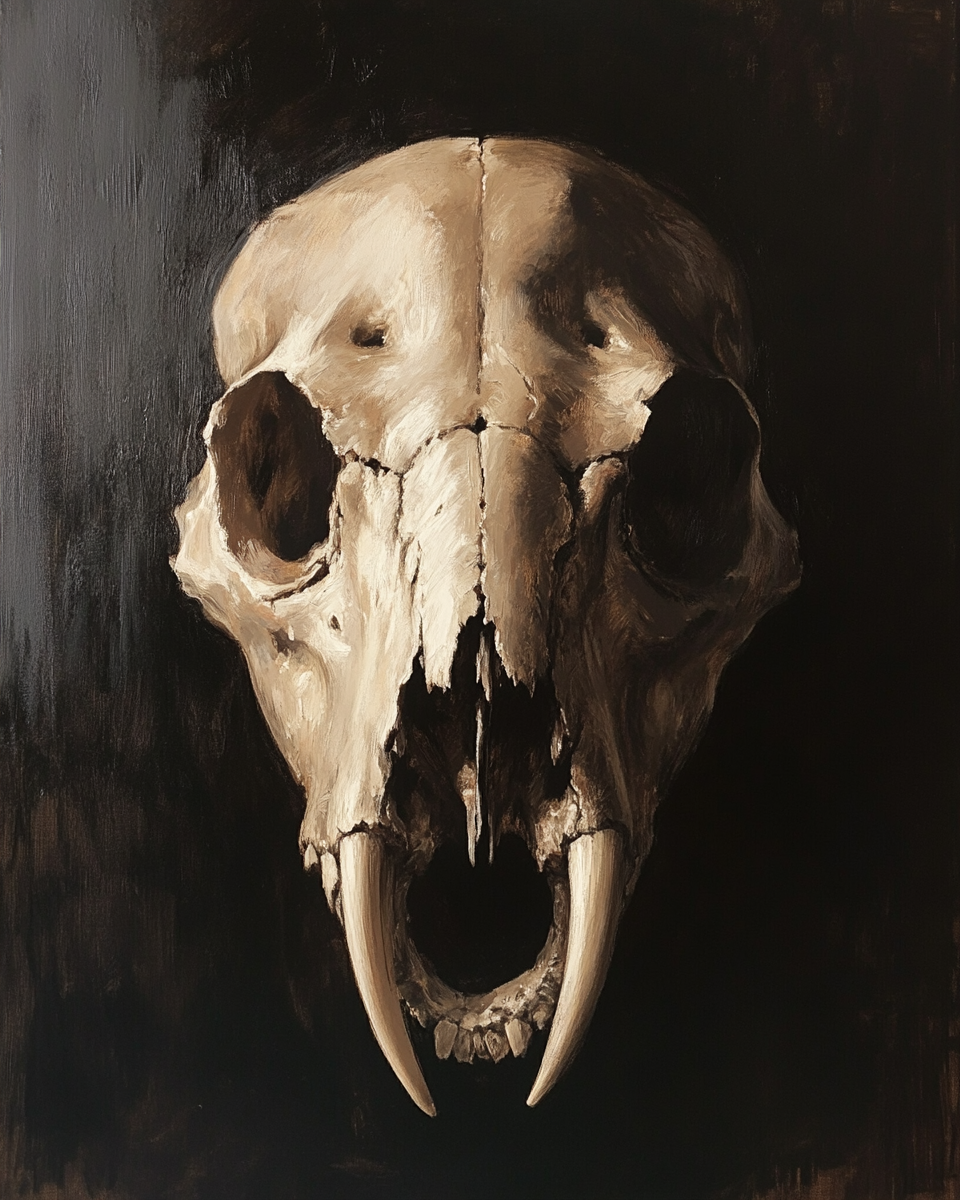 Serious Yet Relaxed Bear Skull Portrait Painting