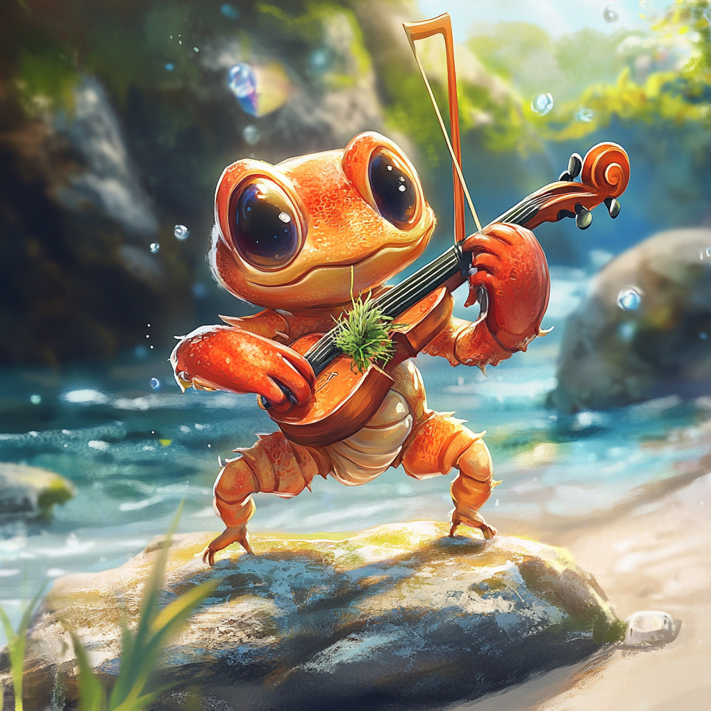 Serious baby crab playing tiny seaweed violin - Fishdom-style