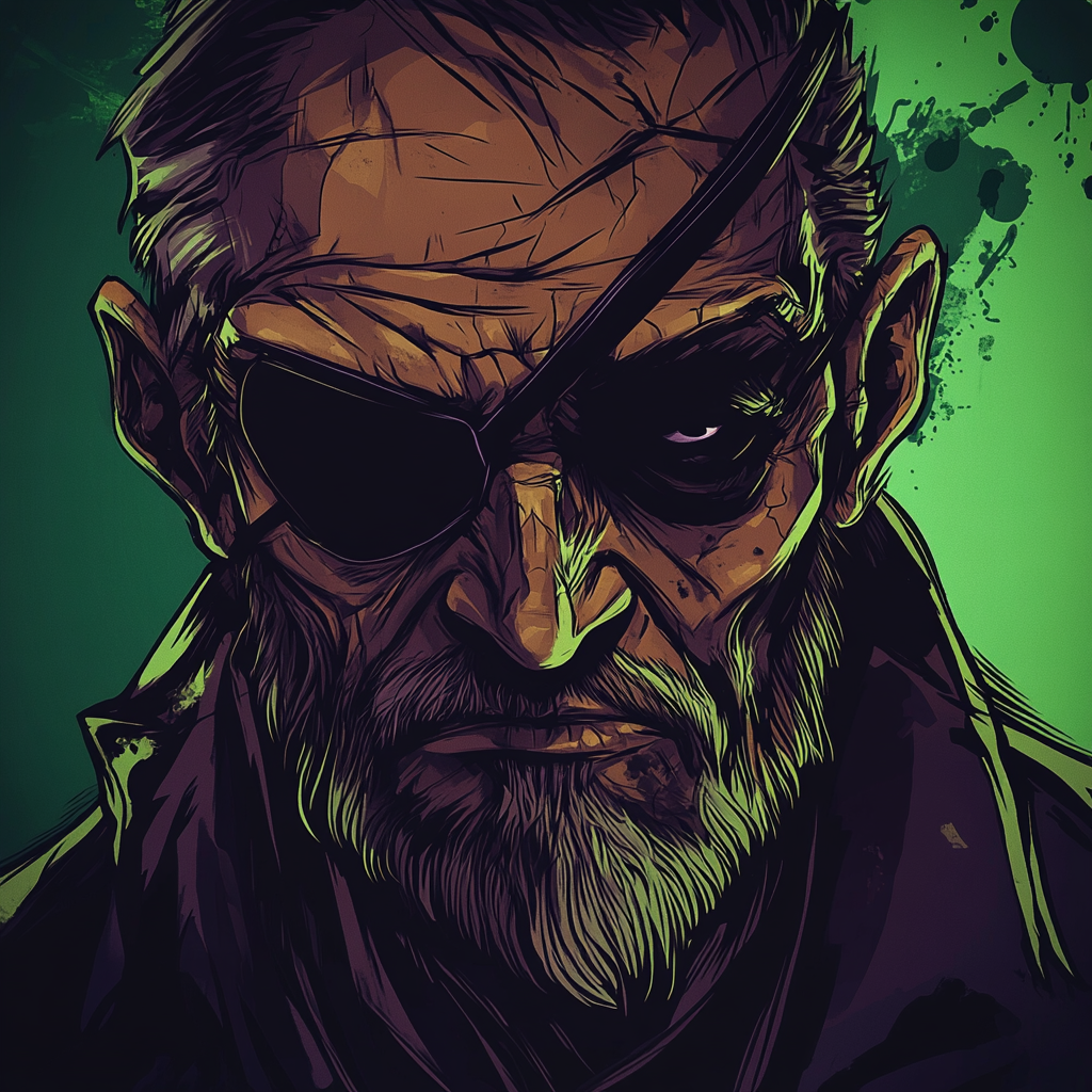 Serious mysterious old man with eye patch