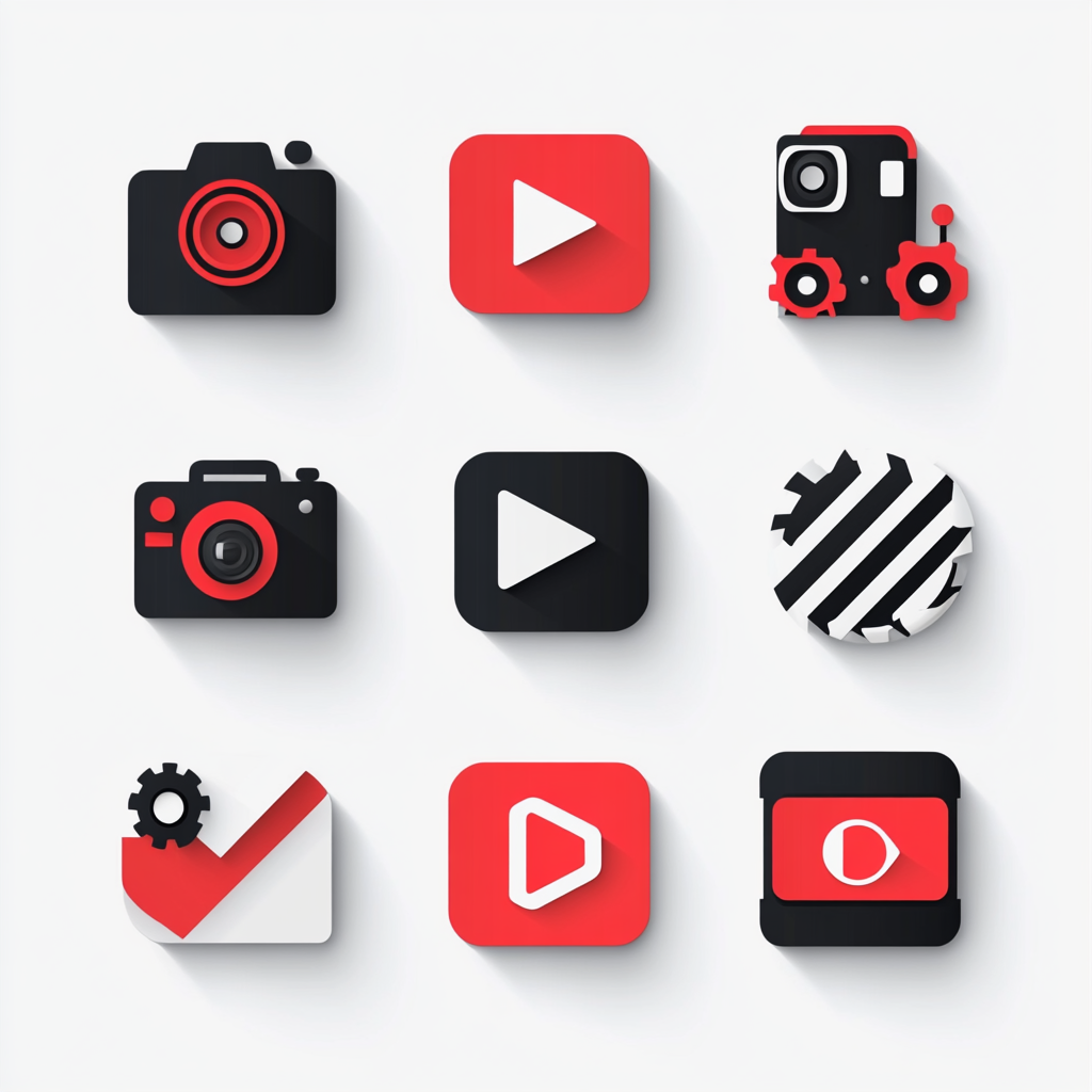 Seven Films Social Media Icons in Red, Black, & White