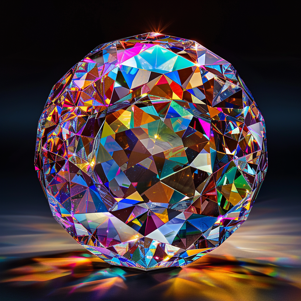 Shaded diamond sphere with light above on camera lens.