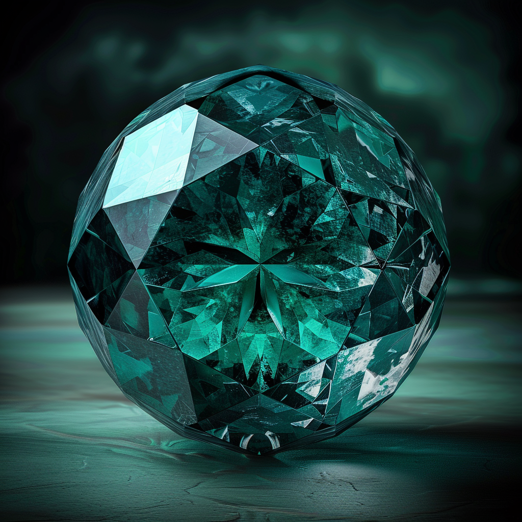 Shaded teal diamond sphere with light above/right. Canon.