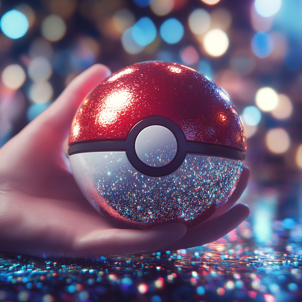 Shiny gem badge in pokeball shape at disco party.