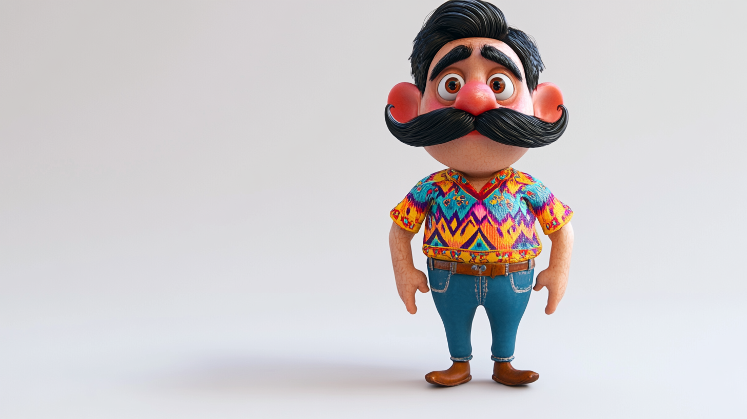 Short man with playful expression wears Mexican-style clothing.