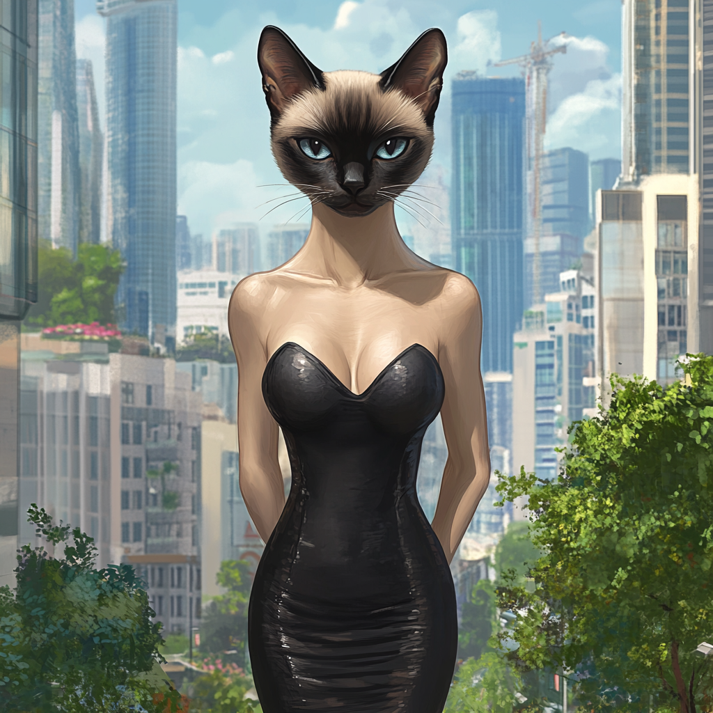 Siamese cat in stylish dress, elegant and fashionable.