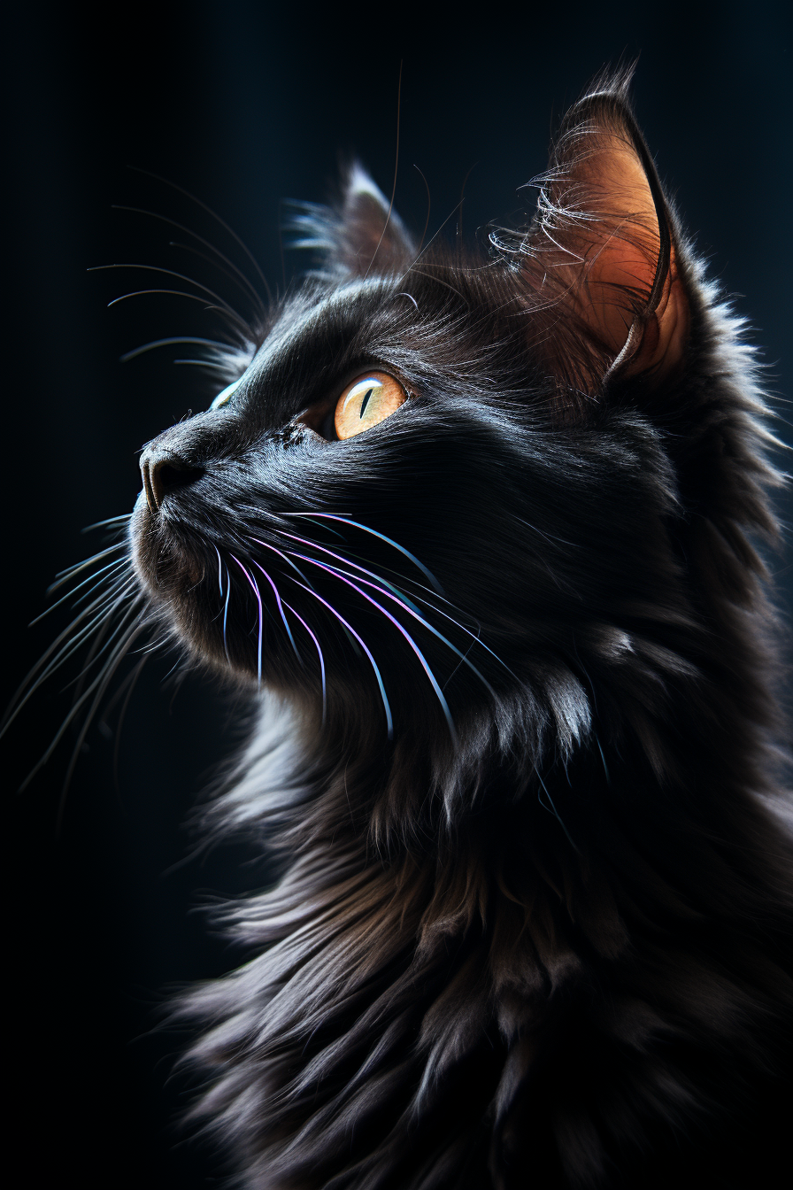 Side view of elegant black cat in photorealistic image.