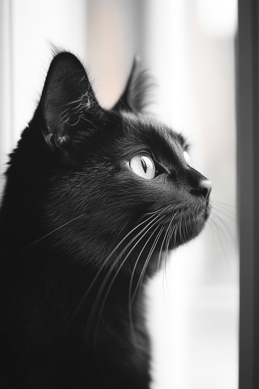 Side view of elegant gothic black cat.