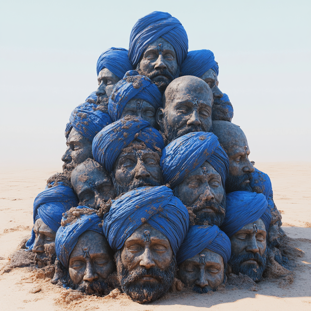 Sikh Warriors in Blue Turbans in Pyramid Shape