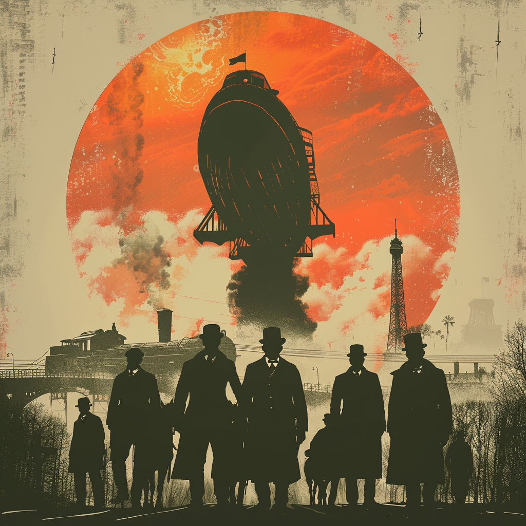 Silhouette Airship Over 1899 Paris in Cinematic Poster  