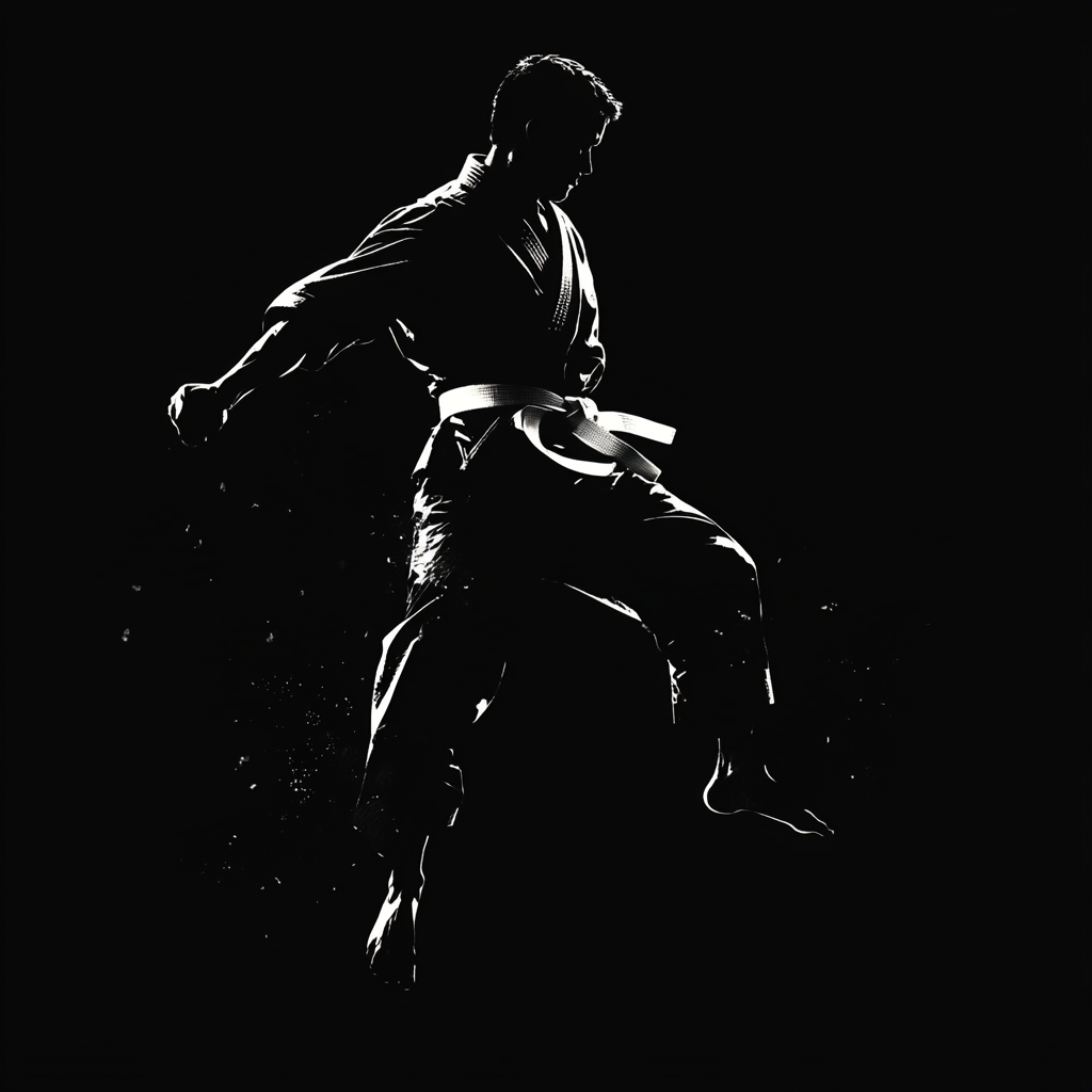 Silhouette of Taekwondo student doing sidekick in clean design