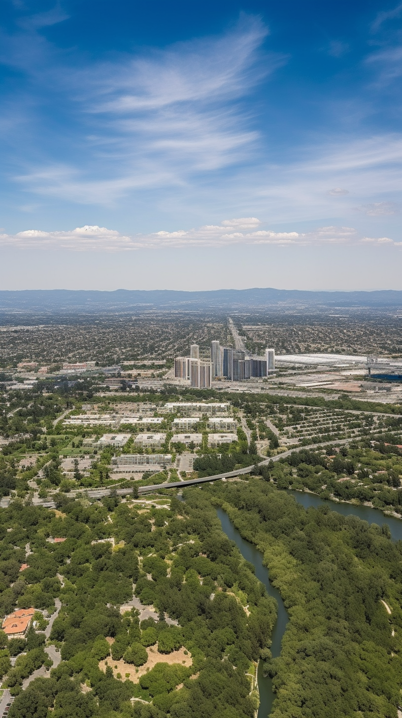 Silicon Valley landscape with vibrant sky and lush greenery.