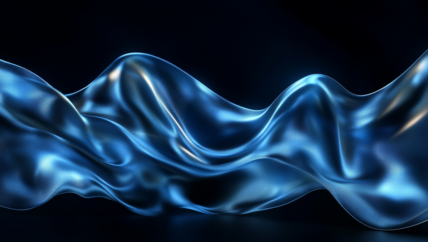 Silk fabric with blue light reflections, flowing waves.