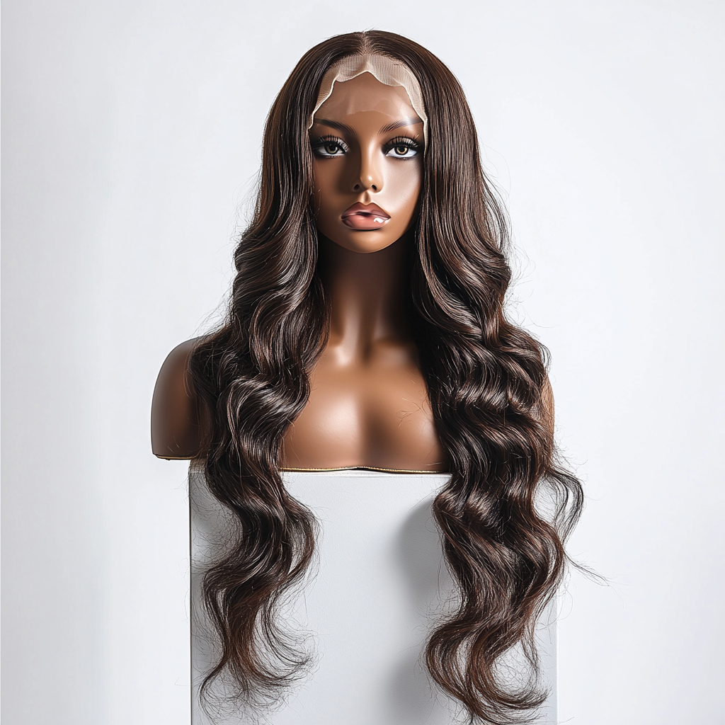 Silky Brazilian Hair Wig on Mannequin in Studio