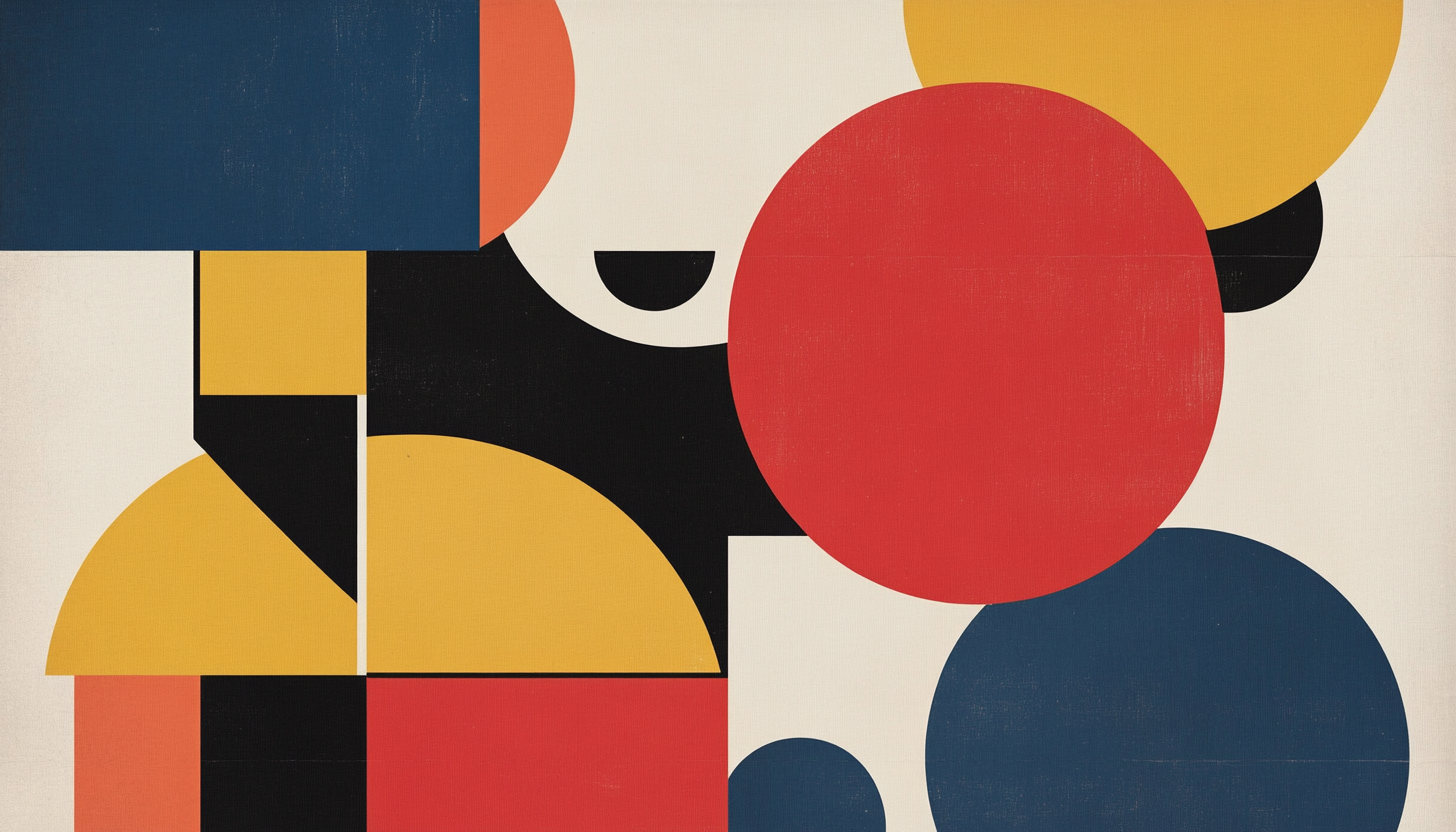 Simple, bold Bauhaus poster with geometric shapes in primary colors.