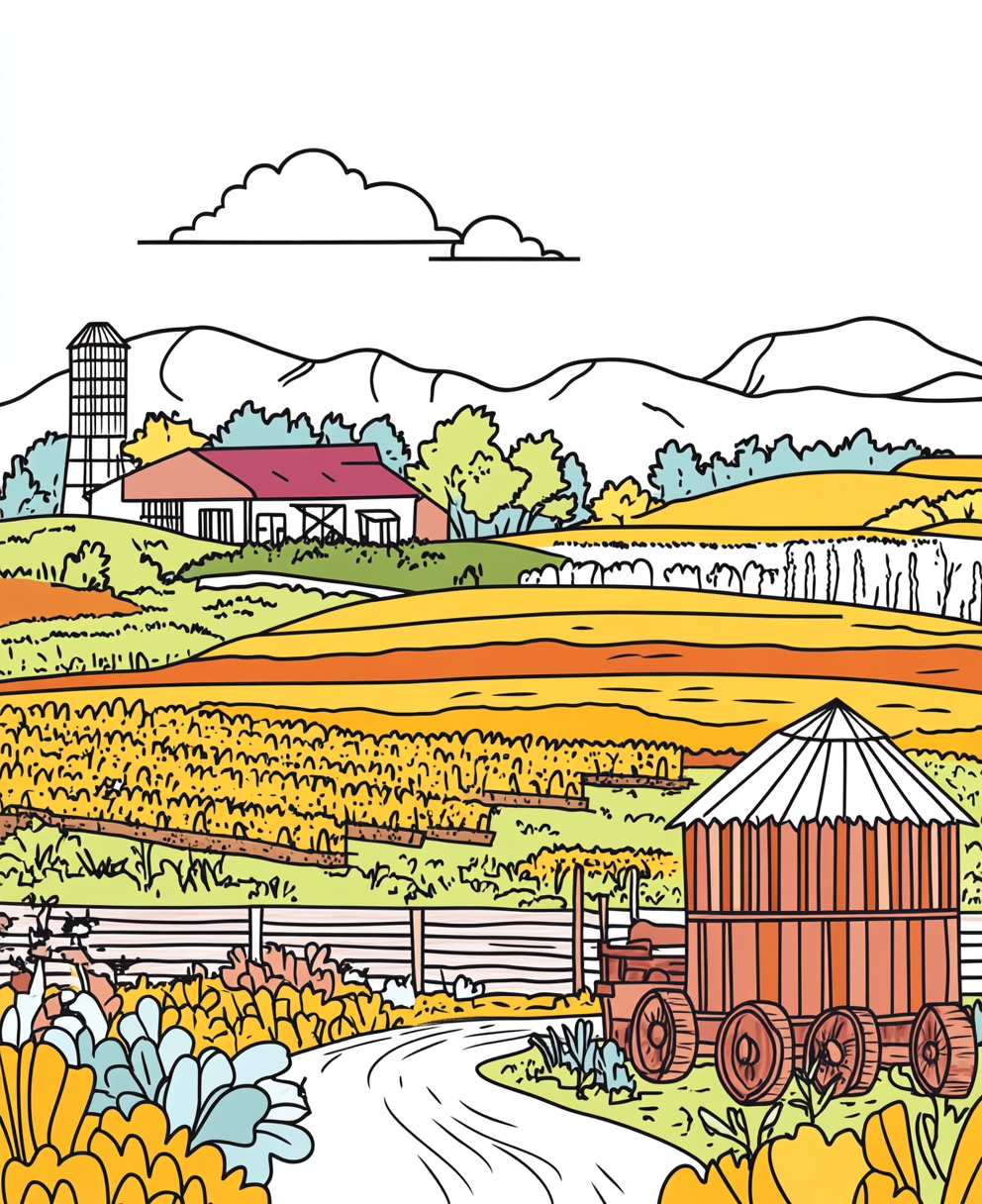 Simple Black and White Farm Coloring Page