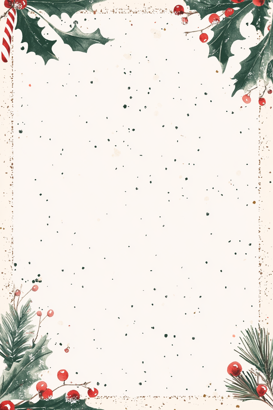 Simple Christmas border with holly, snowflakes, candy canes.