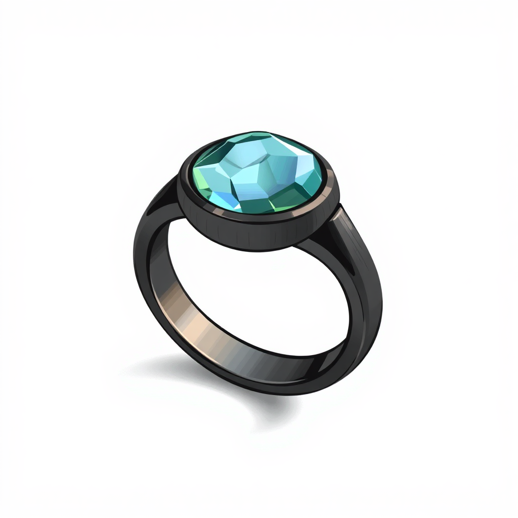 Simple Dark Metal Ring Band with Water Magic Stone 