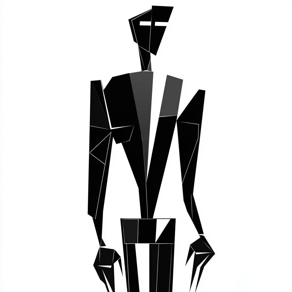 Simple black and white geometric robot design.