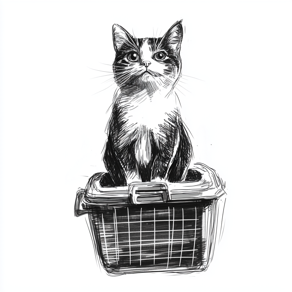 Simple black and white sketch of cat.