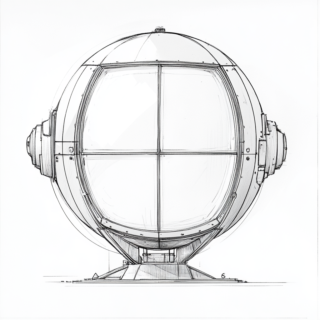 Simple black and white storyboard sketch of submarine window.