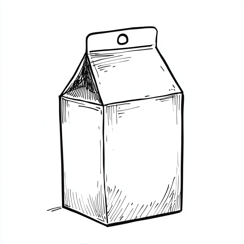 Simple child's drawing of milk carton in comics style