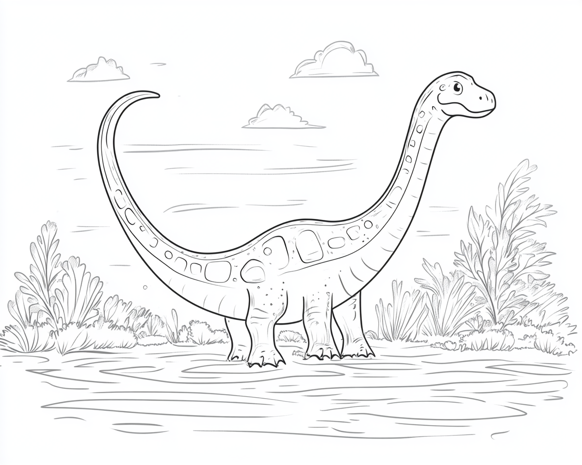 Simple coloring page of an Elasmosaurus dinosaur.